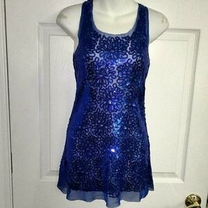 Royal Blue Sheer Sequin All-Over Racerback Halter Mini Dress